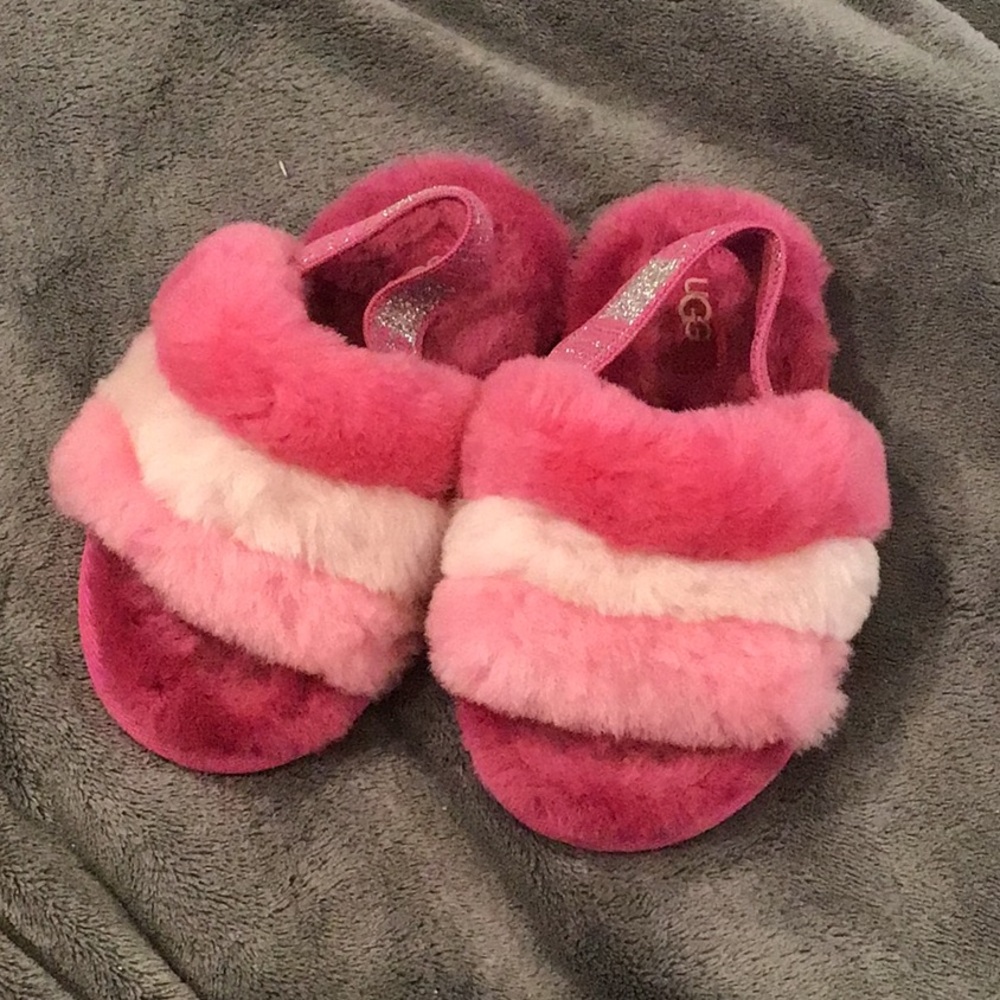 UGG Kids Pink Fuzzy Slide Slippers
